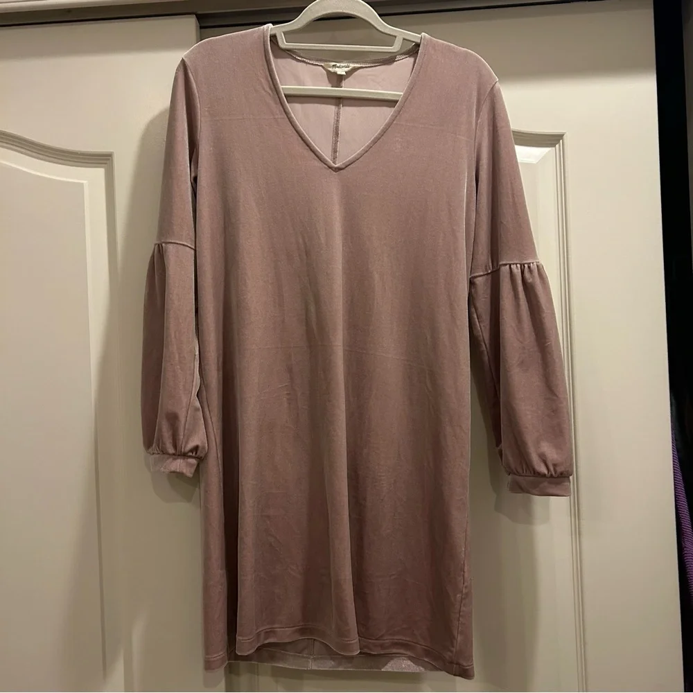 Madewell Balloon Sleeve Velvet Dress Blush - Picture 2 of 7